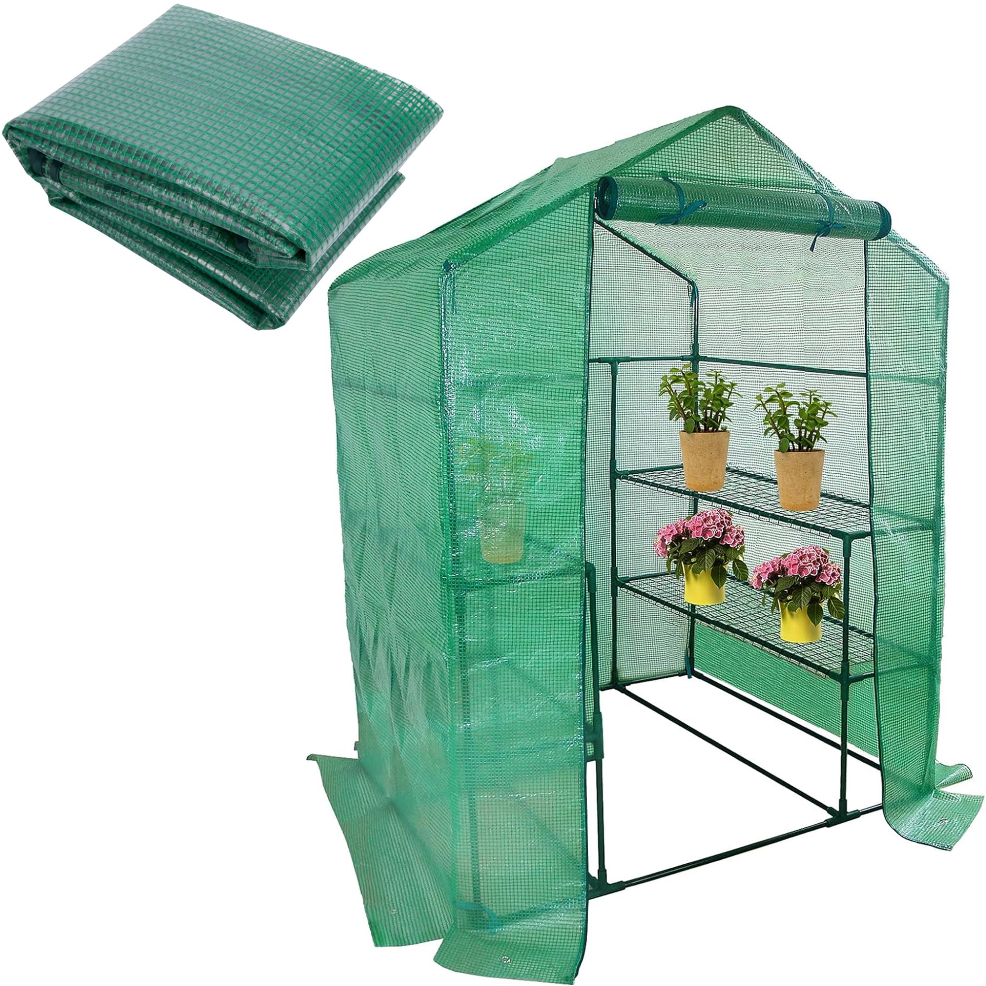 Walk-in Greenhouse Replacement Cover with Roll-Up Zipper Door- 56"x56"x76" PE Plant Gardening Greenhouse Cover for Gardening Plants Cold Frost Protection Wind Rain Proof (Frame Not Include)