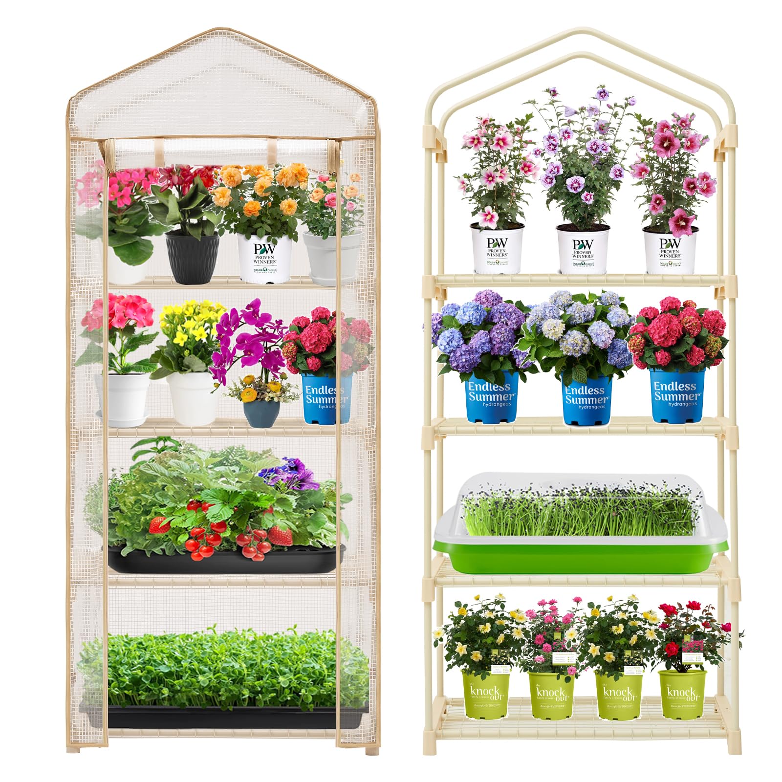 4-Tier Mini Greenhouse – Indoor or Outdoor Gardening Hot House with PE Zippered Cover and Metal Shelves for Growing Vegetables, Flowers and Seedlings 63'' H x 27'' L x 19'' W (PLGH704OWW)
