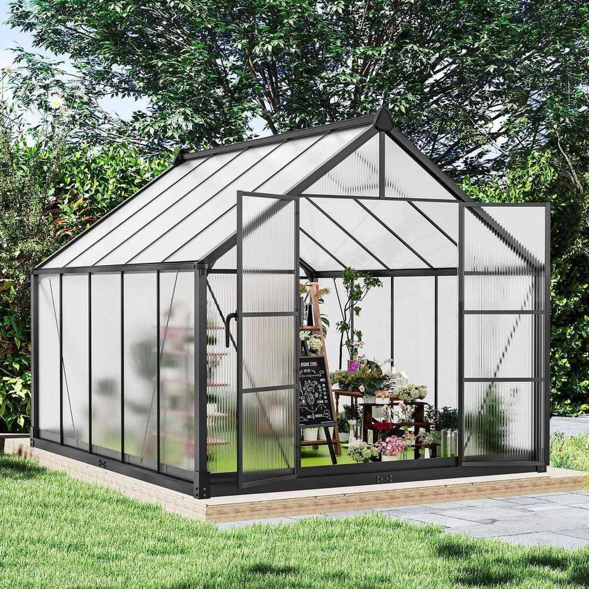 Aluminum Polycarbonate Greenhouse with Ventilation and Rain Gutter, Polycarbonate Greenhouse, Walk in Greenhouse for Outdoor Backyard Garden 8 x 10 FT